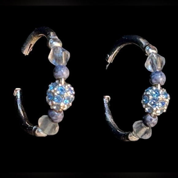 Unbranded Jewelry - Vintage Art Deco Style Silver Tone Glass Beads Hoops Pierced Earrings